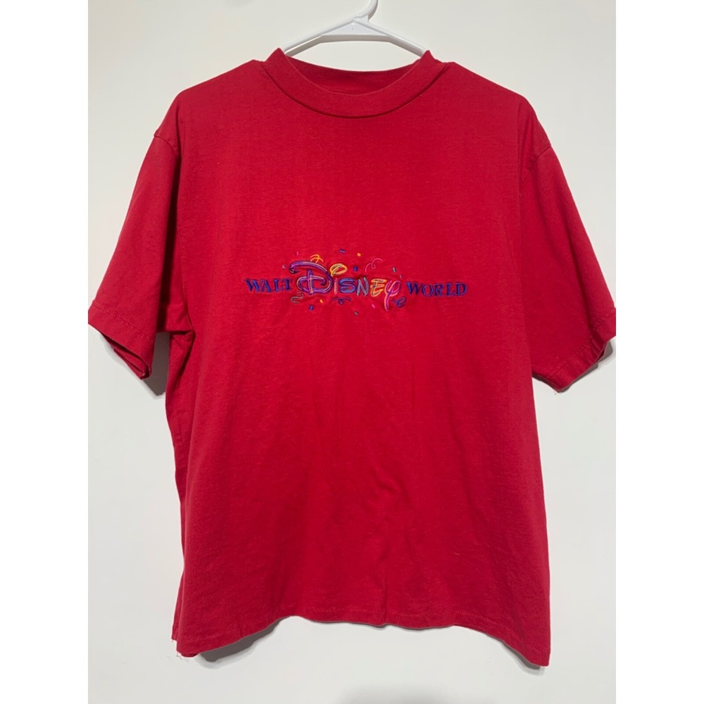 Mickey Inc. Men Size L Embroidered Walt Disney World Red Shirt 100% Cotton Wear